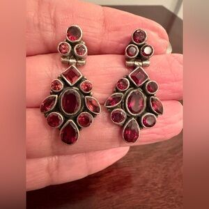 vintage 925 Silver garnet Gemstone Earrings